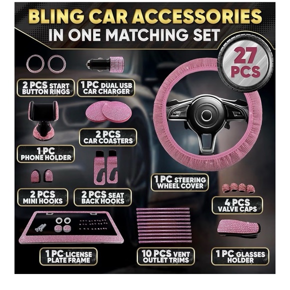 27 piece Pink Car Accessory Set - Picture 2 of 3